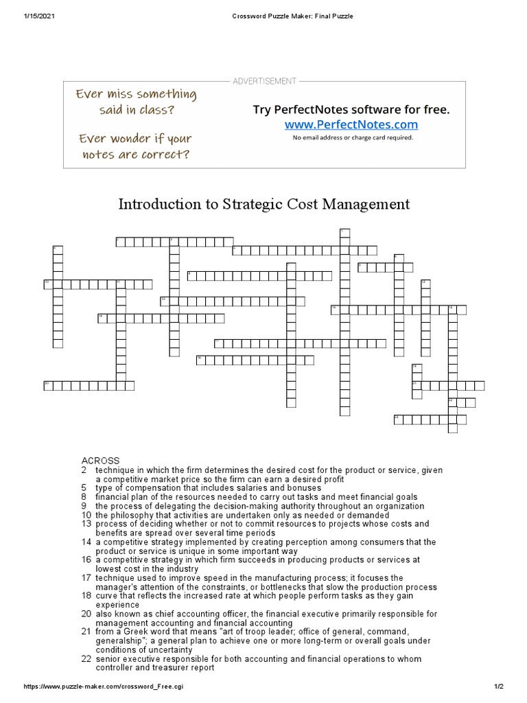 Strategic Cost Management Crossword PDF Strategic Management Cost