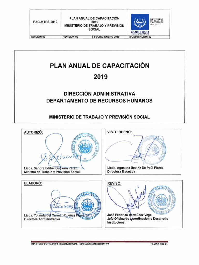 Plan Anual de Capacitacion MTPS - 2019 | PDF | Gestión de recursos ...