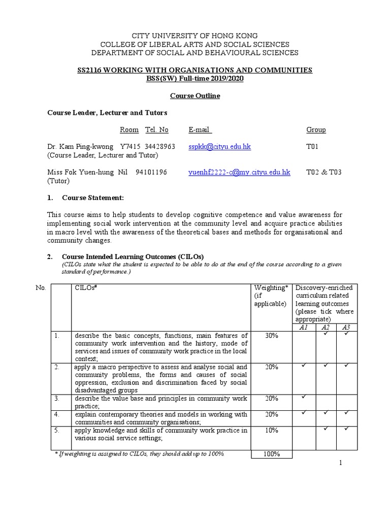 Community Work Course Outline 2019/2020 | PDF | Lecture | Creativity
