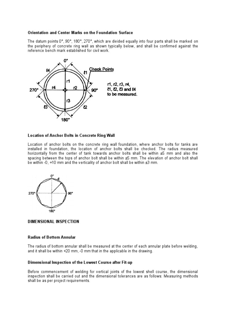 Dimensional Inspection for Tank Foundations | PDF | Welding | Construction