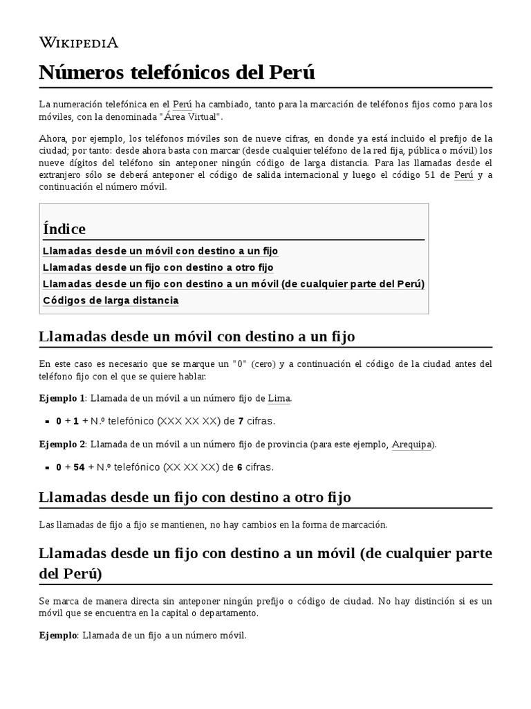 Números telefónicos en Perú y marcación | PDF | Telefonía móvil | Perú