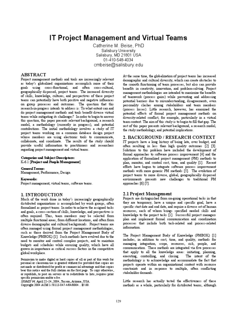 IT Project Management and Virtual Teams | PDF | Project Management ...