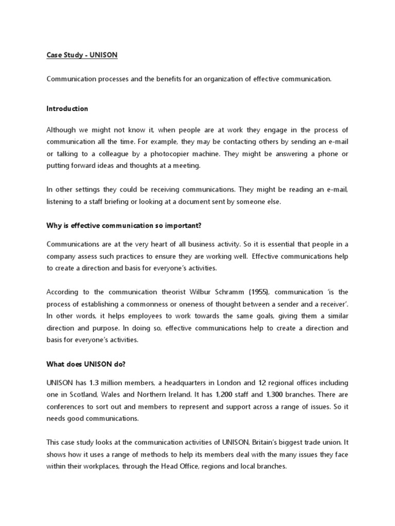 UNISON Case Study On Organizational Communicationm | PDF ...