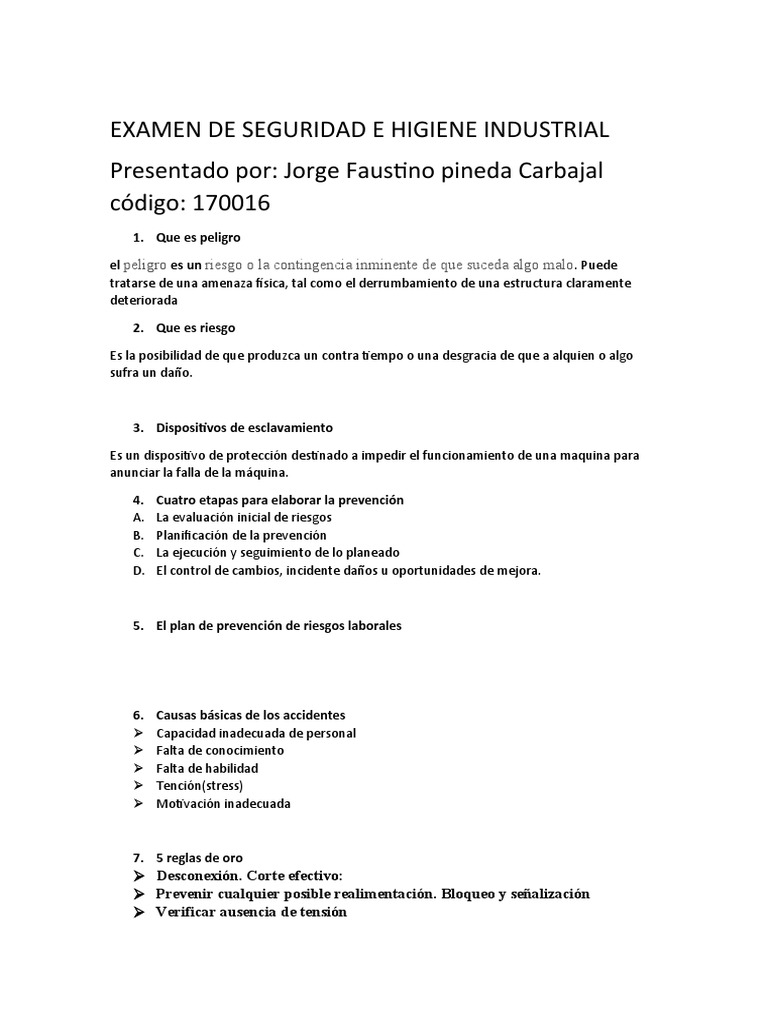 Examen de Seguridad e Higiene Industrial | PDF | Ciencia y matemáticas