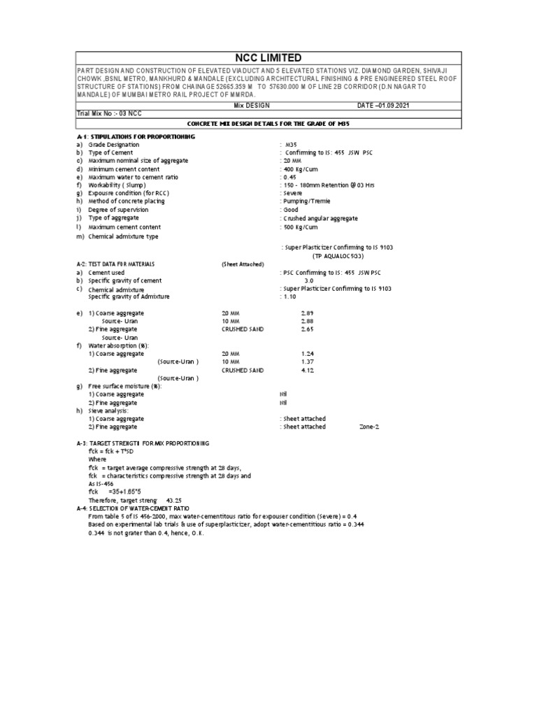 M35 Revised Mix Design Sheet PDF Concrete Construction Aggregate