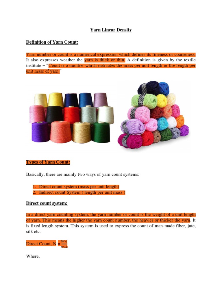 Yarn Linear Density Definition of Yarn Count Download Free PDF