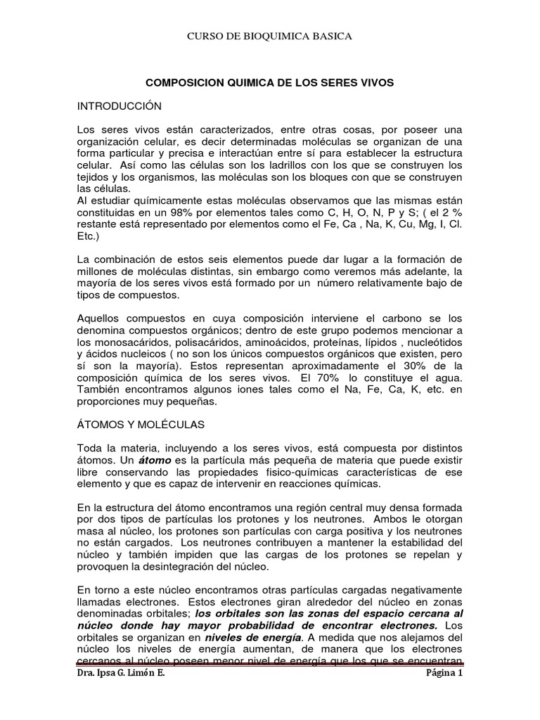 Composicion Quimica de Los Seres Vivos | PDF | Lípido | Propiedades del ...