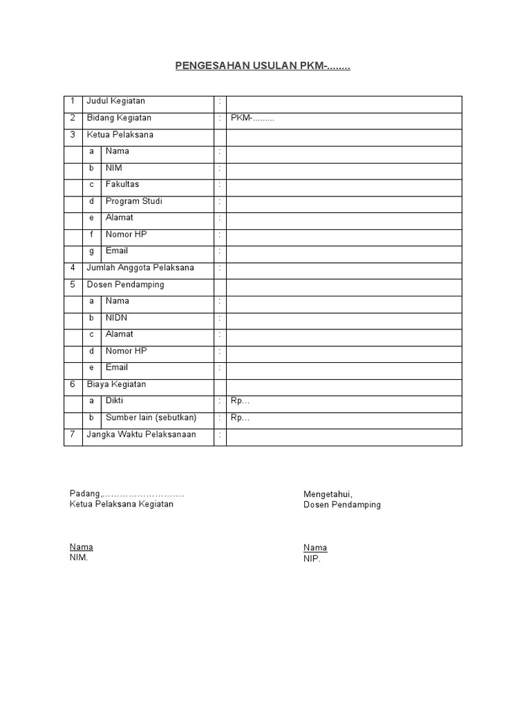 Pengesahan Usulan PKM 2023 | PDF