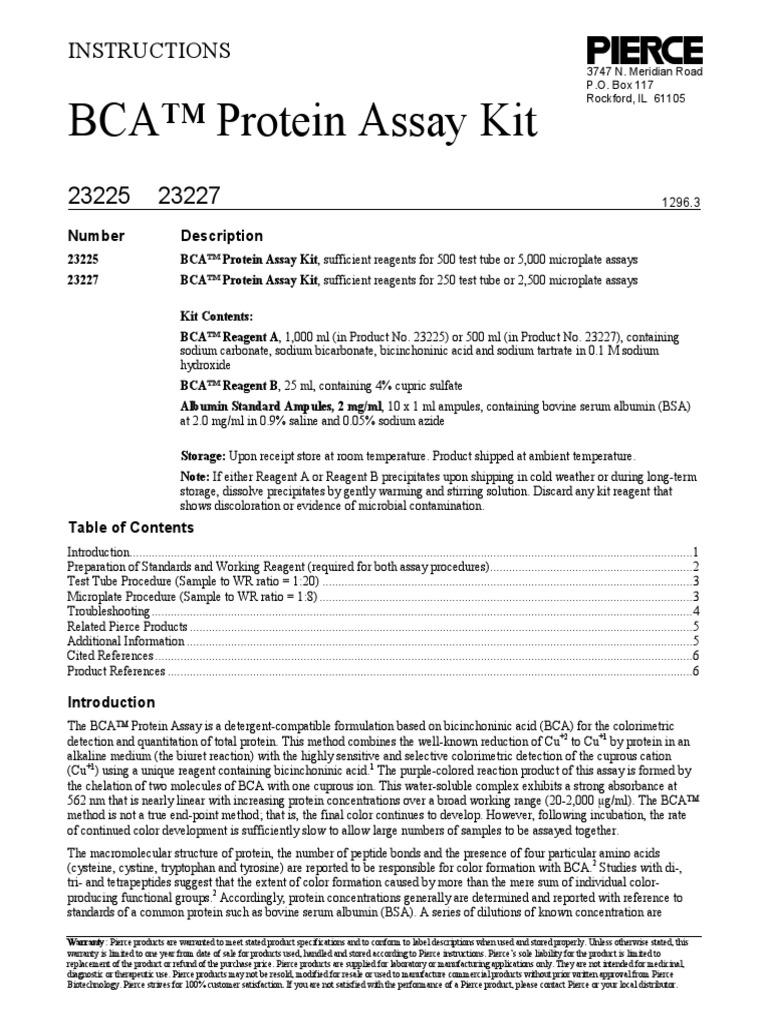 BCA™ Protein Assay Kit Instructions PDF Spectrophotometry Chemistry