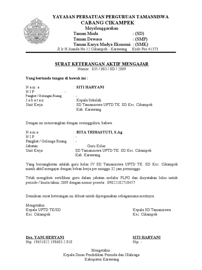 Contoh Surat Pernyataan Melaksanakan Tugas Guru Kumpulan Surat Penting