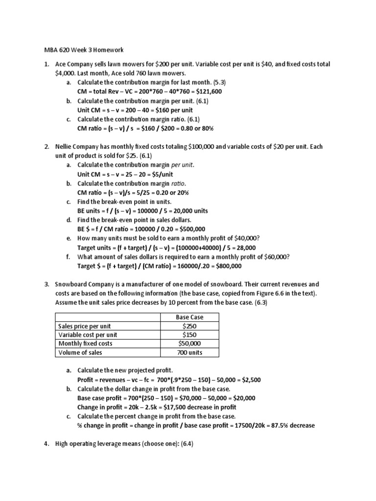 MBA 620 Week 3 Contribution Margin Analysis | PDF | Economics | Economies