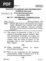 Master of Library and Information SCIENCE (Revised) 1-1 - 7) FI Term-End Examination December, 2019 Mli-101: Information, Communication and Society