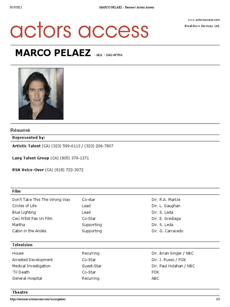 Marco Pelaez - Resume Actors Access | PDF | Combat Sports