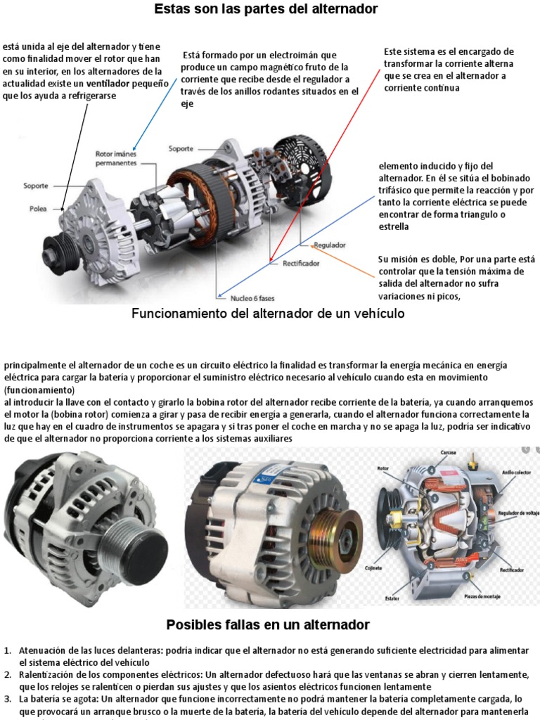 Partes y funcionamiento del alternador | PDF | Corriente eléctrica