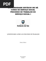 TRABALHO PROCESSO SERVIÇO SOCIAL I - QUESTIONÁRIO