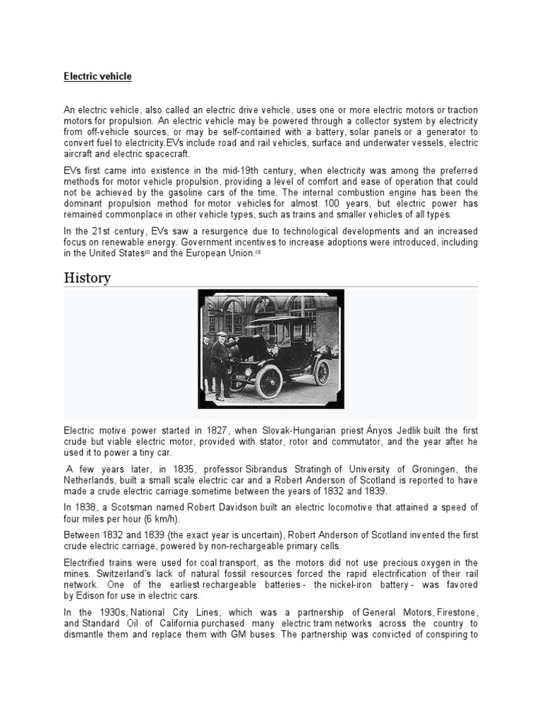 History Electric Vehicle PDF Electric Vehicle Electric Car