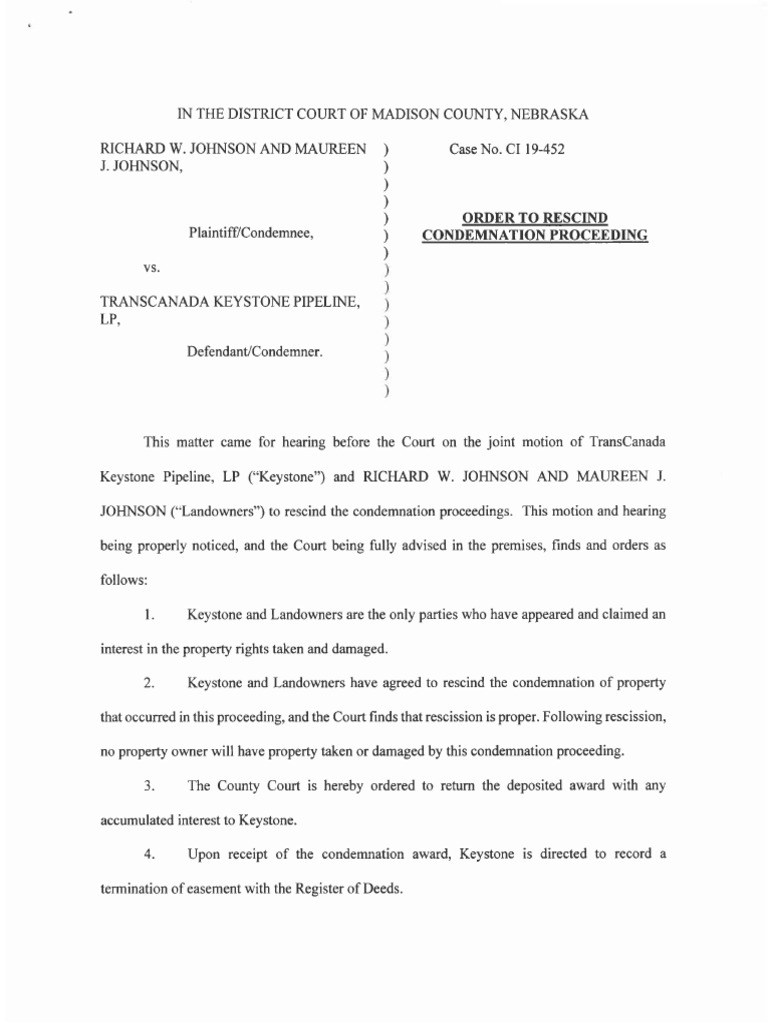 Order To Rescind Condemnation Proceeding | PDF