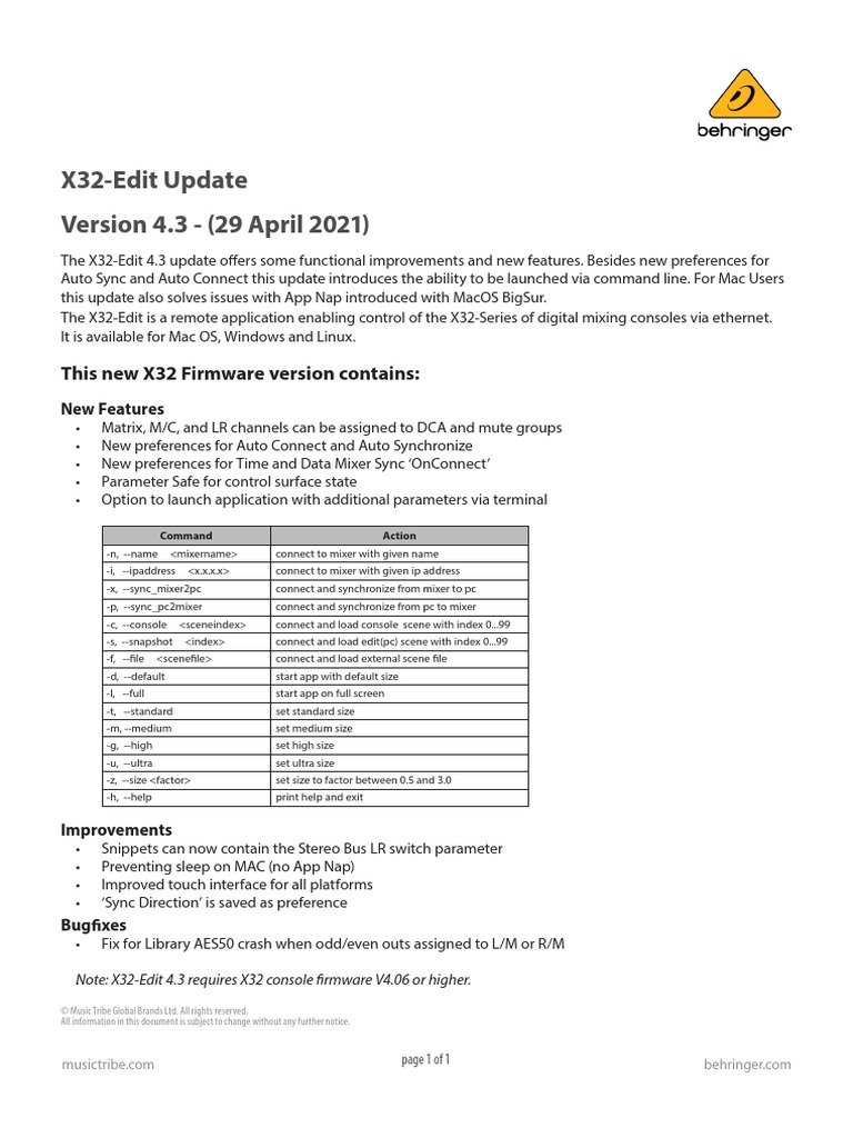 X32 Edit Releasenote 4.3 PDF Command Line Interface Mac Os