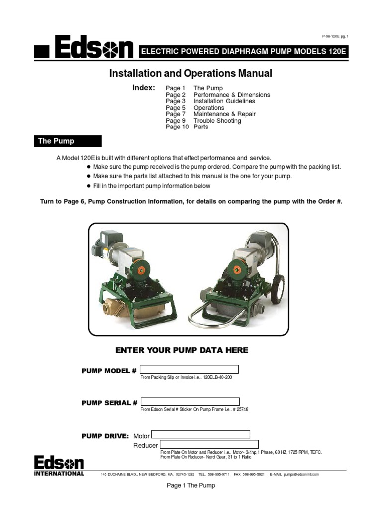 Edson Model 120E Pump Manual | PDF | Pump | Valve
