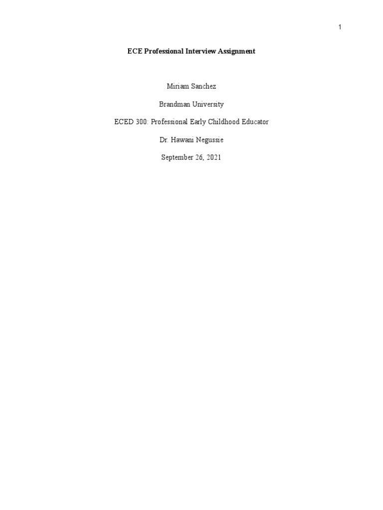 Sanchez Ece Professional Interview Assignment 1 | PDF | Early Childhood ...
