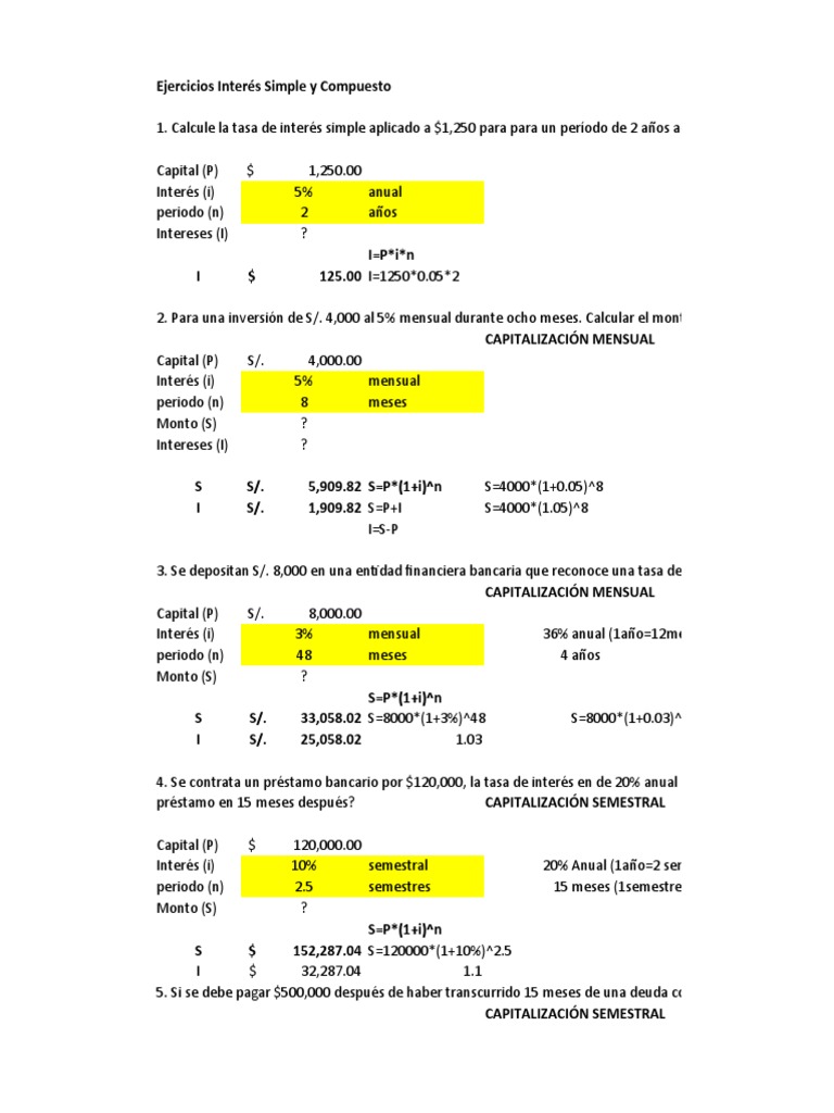Ejercicios de Interés Simple y Compuesto | PDF | Dinero | Préstamos