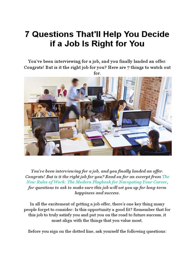 7 Questions That'Ll Help You Decide If A Job Is Right For You | PDF ...