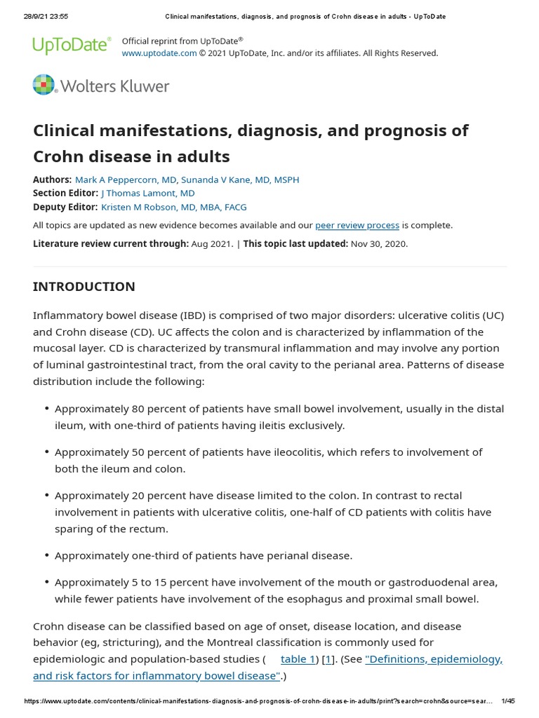 Clinical Manifestations, Diagnosis, and Prognosis of Crohn Disease in