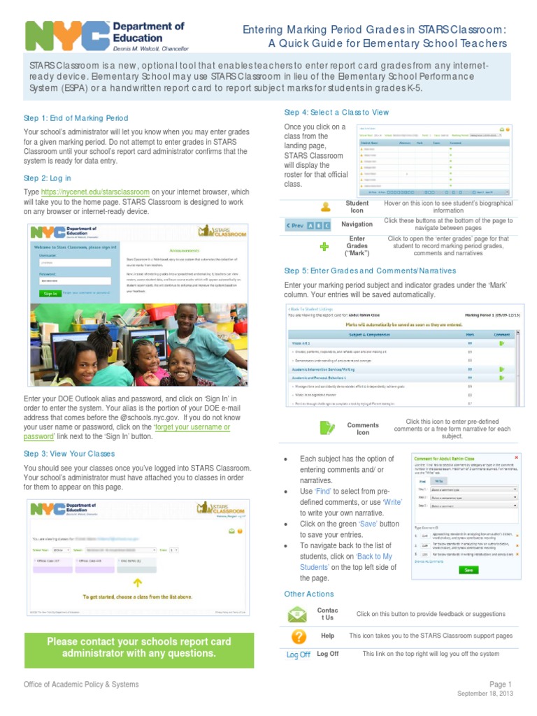 NYC DOE STARS CLASSROOM COMMENT CODES PDF intelligence overview