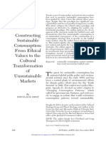 Constructing Sustainable Consumption: From Ethical Values To The Cultural Transformation of Unsustainable Markets