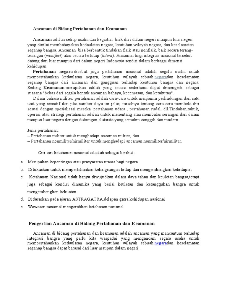 Ancaman Di Bidang Pertahanan Dan Keamanan PDF
