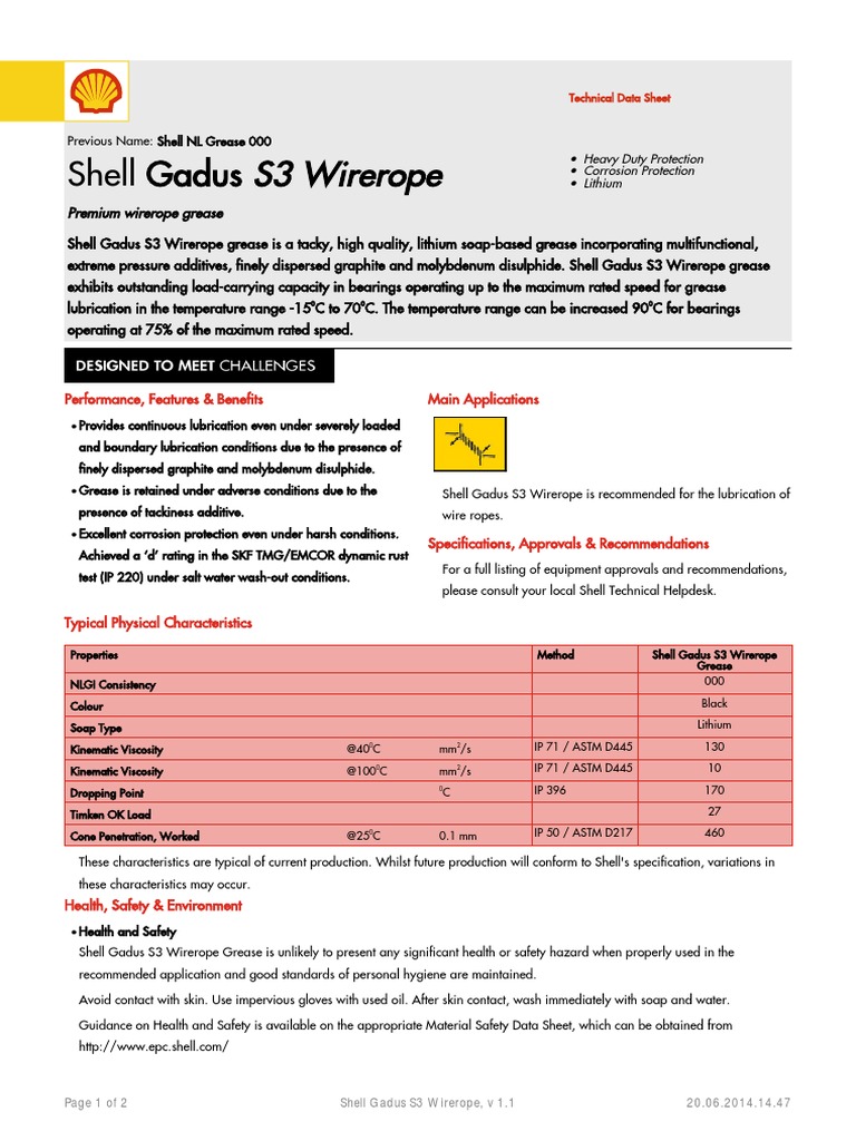 Shell Gadus S3 Wire Rope Grease Guide | PDF | Materials | Chemistry