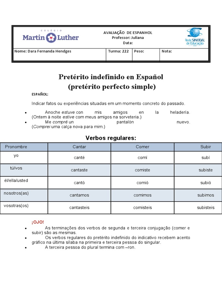 Pretérito Indefinido en Español | PDF | Verbo | Sintaxis