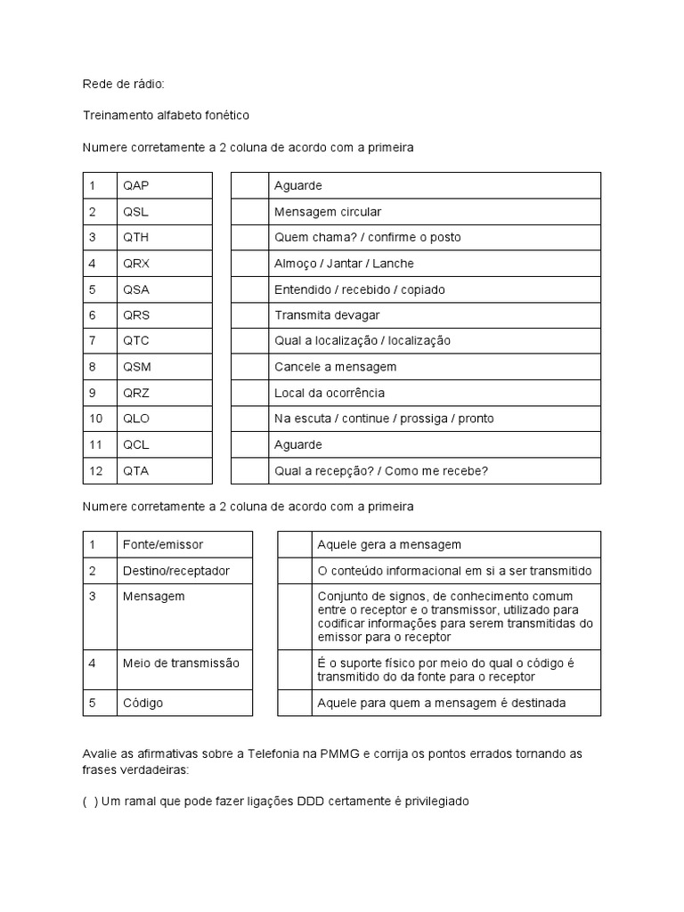 Treinamento sobre o alfabeto fonético internacional e código Q para ...