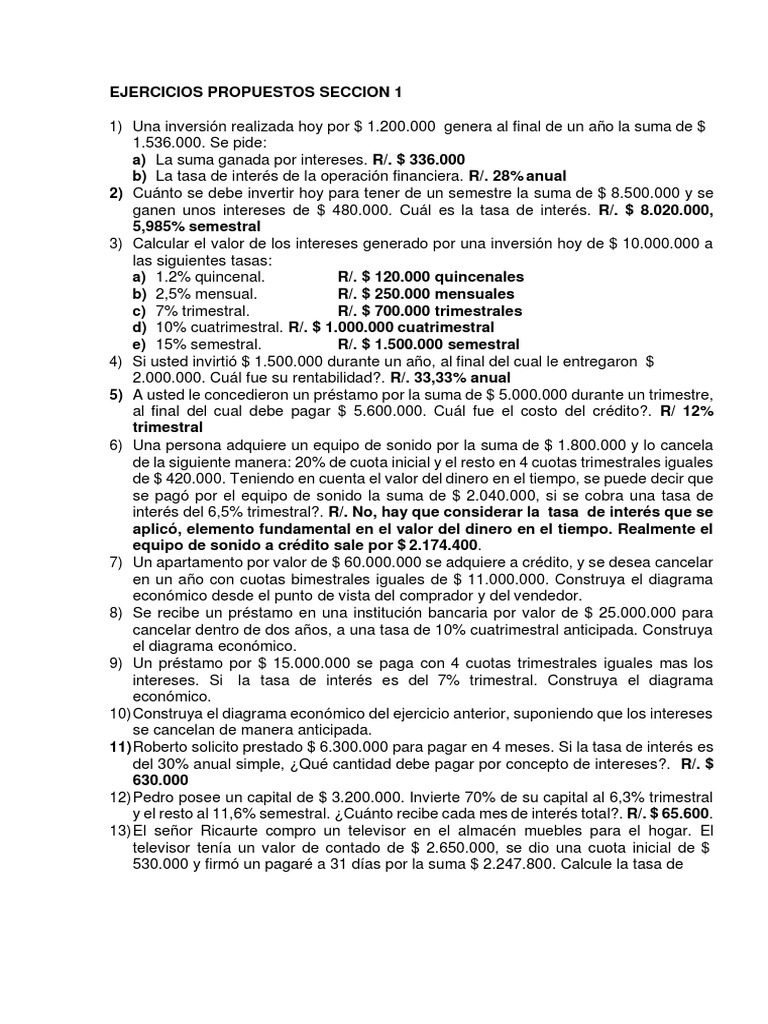 Ejercicios Propuestos # 1 | PDF | Interés | Tasas de interés