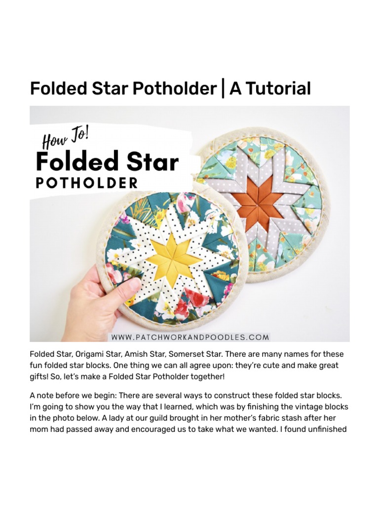 Folded Star Potholder - A Tutorial - Patchwork and Poodles | PDF | Seam ...