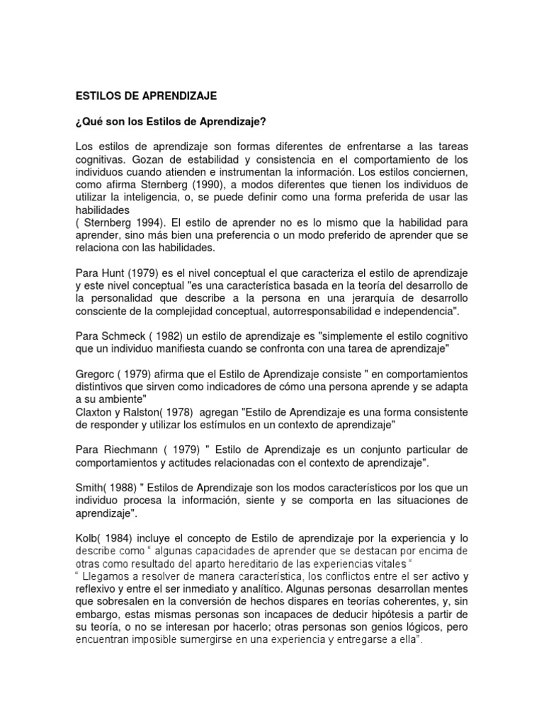 Estilos de Aprendizajes 1 | PDF | Aprendizaje | Aprendiendo estilos