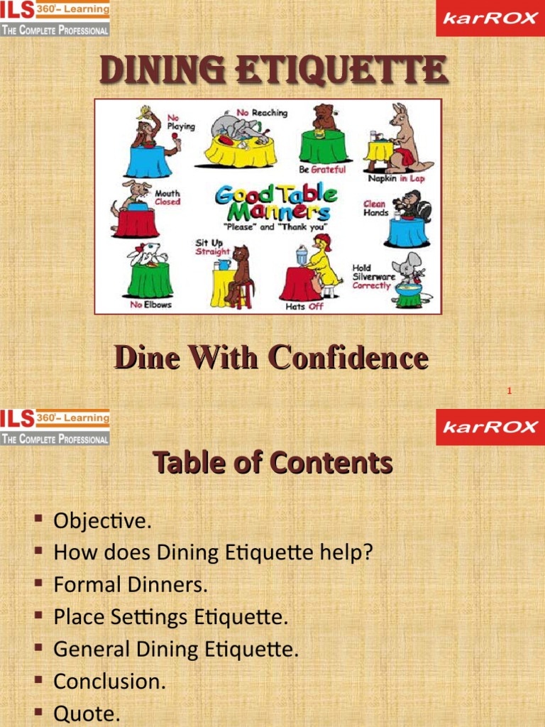 Dining Etiquette PDF Diet & Nutrition Nutrition