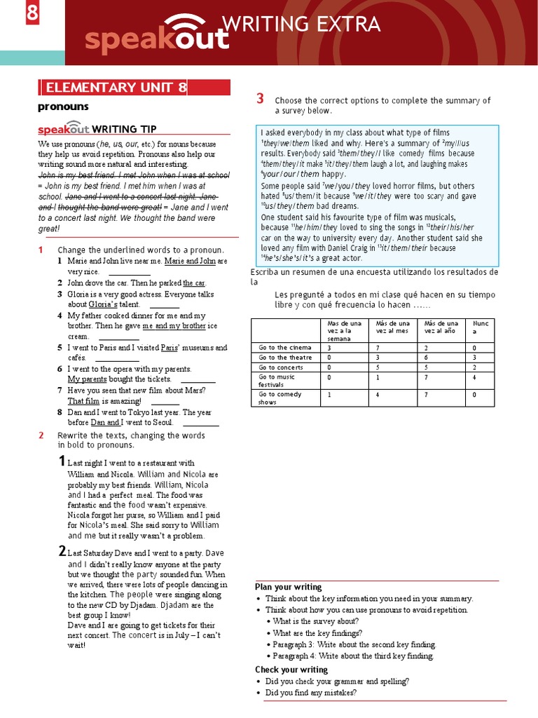 Speakout Writing Extra Elementary Unit 8 | PDF | Language Arts & Discipline