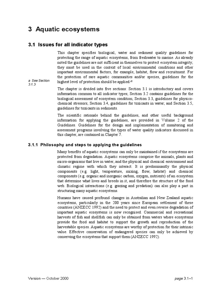 Australian Water Quality Guidelines For Fresh and Marine Waters (ANZECC