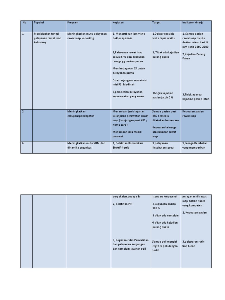 Contoh Program Kegitan Rawat Inap Kohorting | PDF