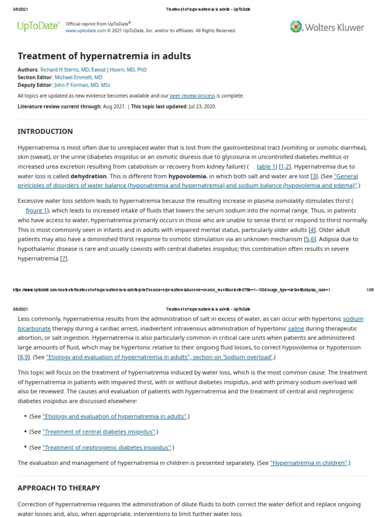Treatment of Hypernatremia in Adults UpToDate PDF Hyperglycemia
