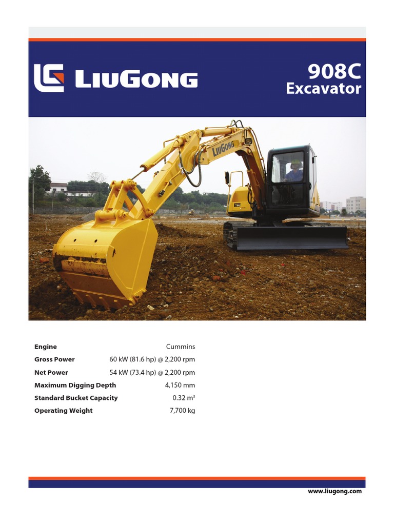 Excavator Engine Gross Power Net Power Maximum Digging Depth Standard Bucket Capacity Operating