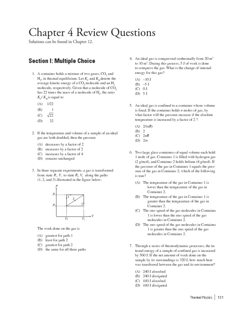 Chapter 4 Review Questions PDF Gases Heat