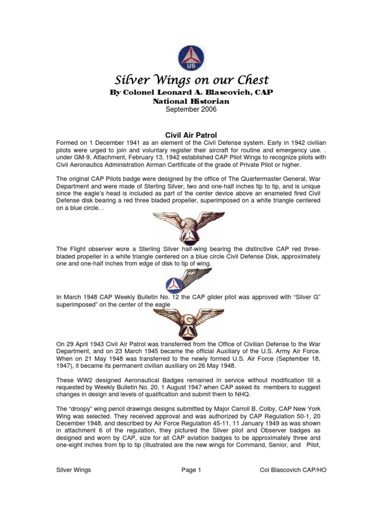 CAP Pilot Wings History and Design | PDF | Civil Air Patrol | United ...