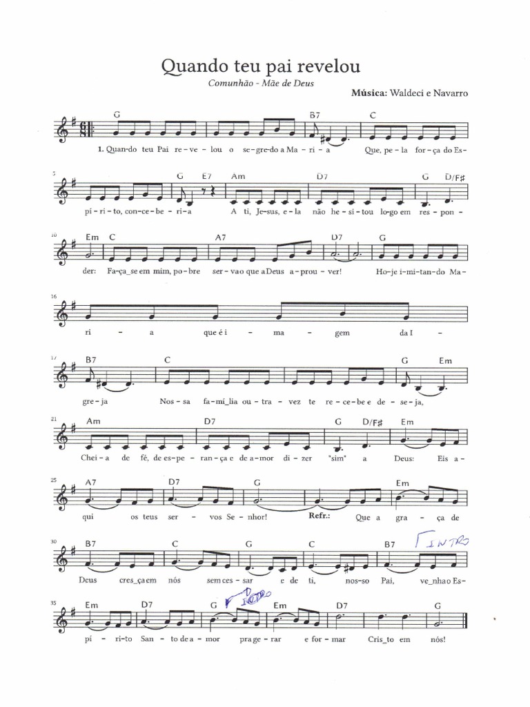 Quando Teu Pai Revelou o Segredo A Maria Partitura | PDF