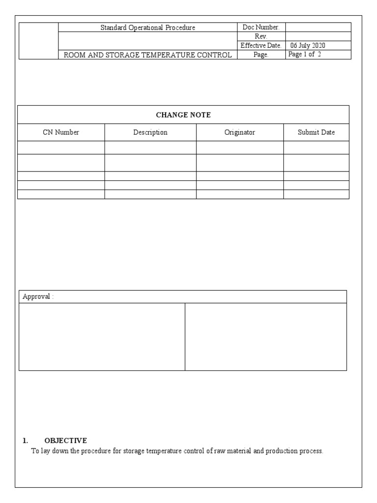 Temperature Control SOP for Storage | PDF | Humidity | Temperature