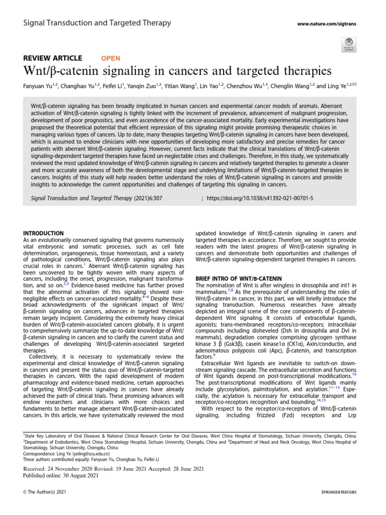 Wnt/ βcatenin signaling in cancers and targeted therapies PDF