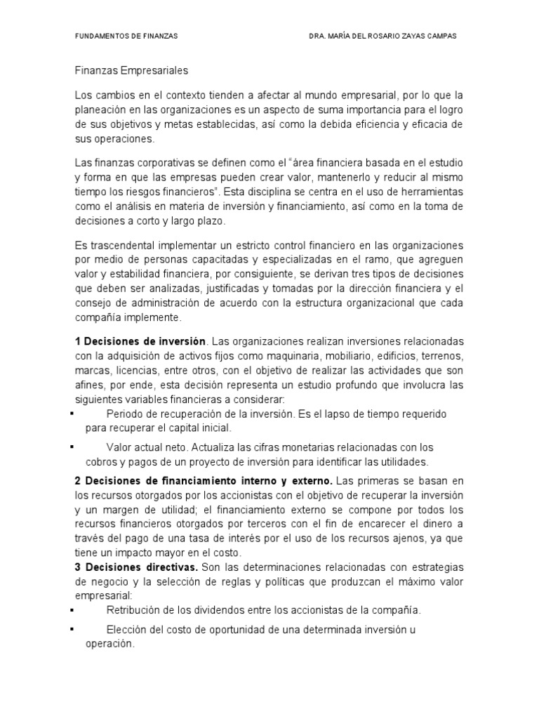 Fundamentos de Finanzas Empresariales | PDF | Inversiones | Economias