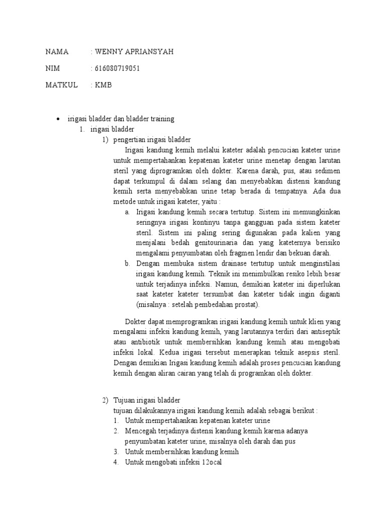 Irigasi Bladder Dan Bladder Training (KMB) - Wenny Apriansyah | PDF ...