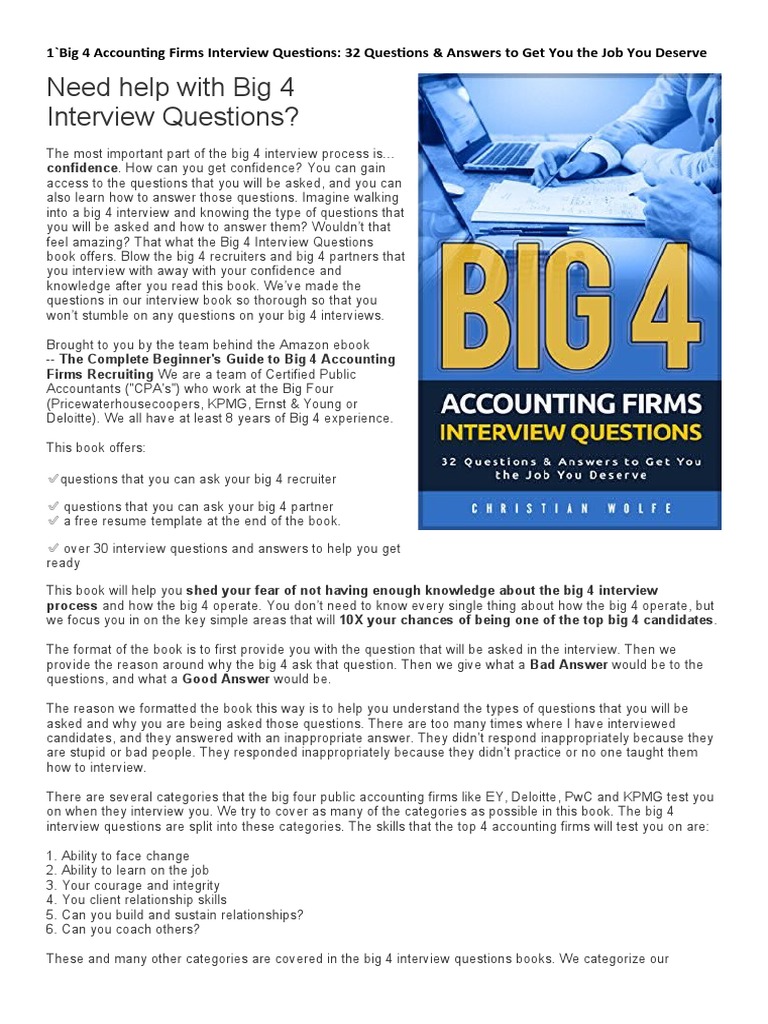 Big 4 Accounting Firms Interview Questions | PDF | Interview | Question